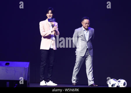 Chinese singer and actor Lu Han attends a promotional event for KONKA in Beijing, China, 28 April 2019. Stock Photo