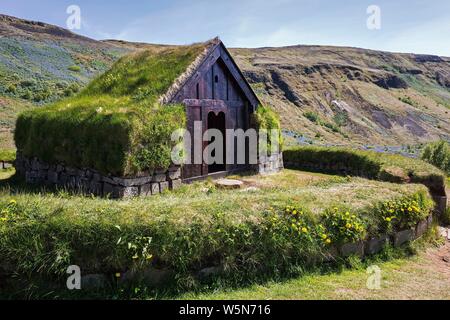 Open-air museum, reconstructed building of the historic farm Stong in the Pjorsa Valley, South Iceland, Iceland Stock Photo