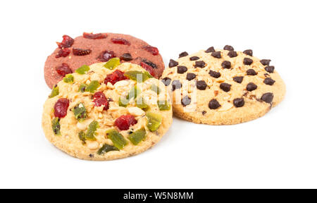 round cookies with dried fruit isolated on white background Stock Photo