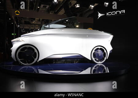 An Icona Nucleus self-driving electric concept vehicle is displayed during the 18th Shanghai International Automobile Industry Exhibition, also known Stock Photo