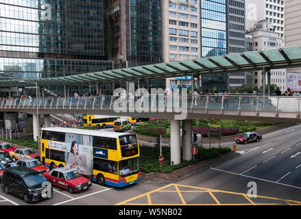 Walkway over Connaught Road Central, Hong Kong, China Stock Photo