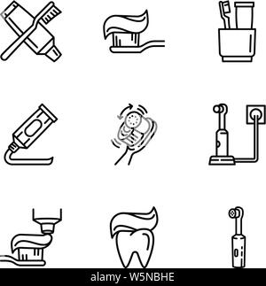 Dental tooth care icon set. Outline set of 9 dental tooth care vector icons for web design isolated on white background Stock Vector