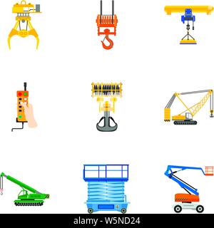Lifting equipment icon set. Flat set of 9 lifting equipment vector icons for web design isolated on white background Stock Vector