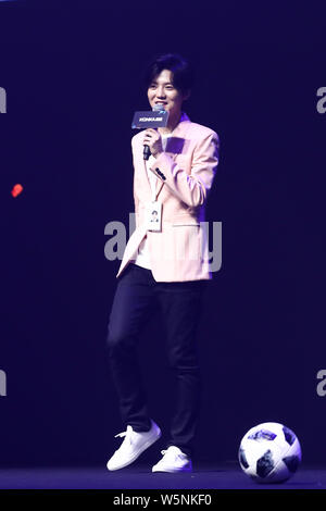Chinese singer and actor Lu Han attends a promotional event for KONKA in Beijing, China, 28 April 2019. Stock Photo