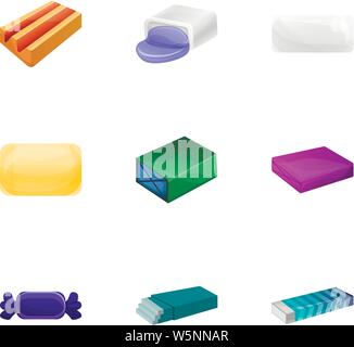 Bubble gum icon set. Cartoon set of 9 bubble gum vector icons for web design isolated on white background Stock Vector