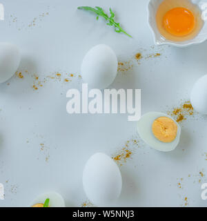 Eggs background. Healthy eating concept, energy ingredients Stock Photo