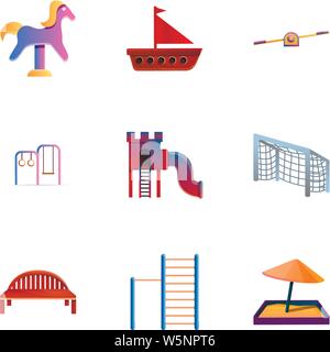 Kids playground icon set. Cartoon set of 9 kids playground vector icons for web design isolated on white background Stock Vector