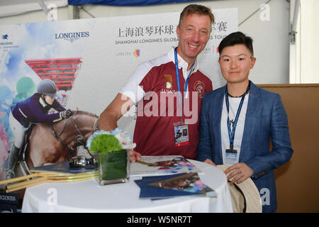 Dutch equestrian Jur Vrieling signs autographs for fans during the Shanghai Grand Prix of the 2019 Shanghai Longines Global Champions Tour in Shanghai Stock Photo