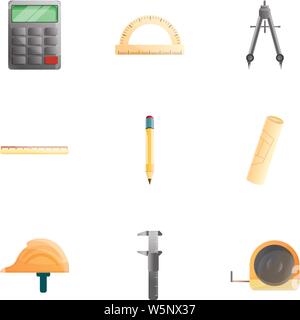 Engineer tools icon set. Cartoon set of 9 engineer tools vector icons for web design isolated on white background Stock Vector