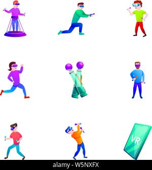 Virtual reality icon set. Cartoon set of 9 virtual reality vector icons for web design isolated on white background Stock Vector