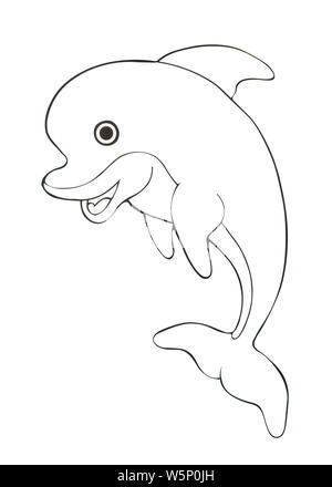 Black and white outline illustration of sea animals. Coloring book page ...