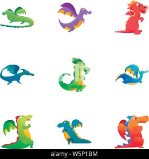 Dragons icon set. Cartoon set of 9 dragons vector icons for web design isolated on white background Stock Vector