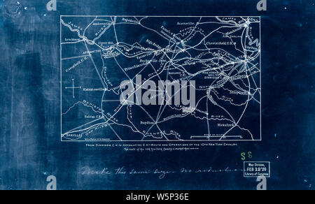 Civil War Maps 0413 From Dinwiddie CH to Appomattox CH route and operations of the 10th New York Cavalry Inverted Rebuild and Repair Stock Photo