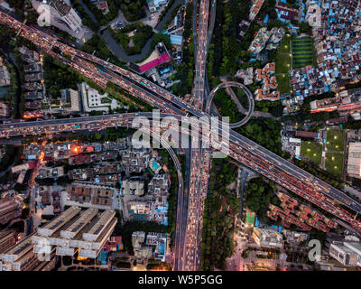 --FILE--An aerial view of elevated highways, viaducts and clusters of residential buildings  in Guangzhou city, south China's Guangdong province, 25 A Stock Photo