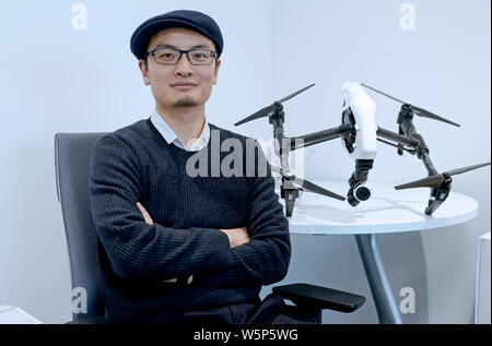 --FILE--Frank Wang, founder and CEO of DJI (Dajiang Innovations), is interviewed in Beijing, China, 12 February 2015.   Washington has warned that Chi Stock Photo