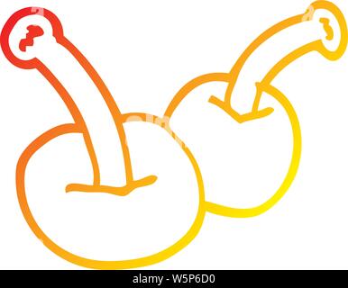 warm gradient line drawing of a cartoon cherry Stock Vector
