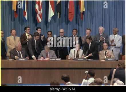 Jimmy Carter and Omar Torrijos signing the Panama Canal Treaty Stock