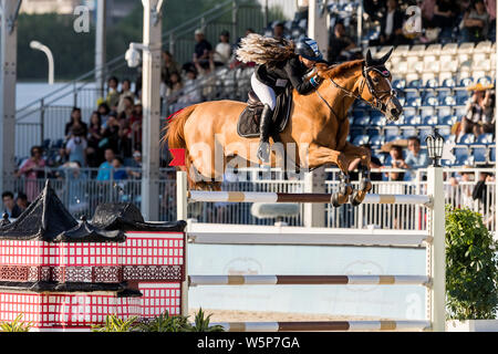 An equestrian competes in the CSI5 1.60m Table A Against the