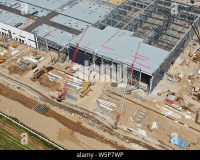 Aerial view of the Tesla Shanghai Gigafactory under construction in Lingang, Shanghai, China, 10 May 2019.   In the latest aerial photos of the Tesla Stock Photo