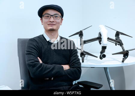 --FILE--Frank Wang, founder and CEO of DJI (Dajiang Innovations), is interviewed in Beijing, China, 12 February 2015.   Washington has warned that Chi Stock Photo