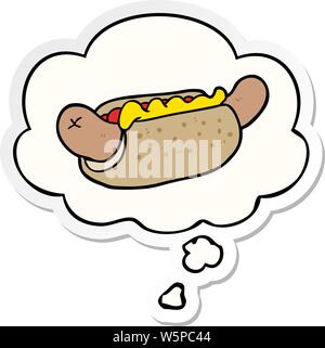 cartoon hot dog with thought bubble as a printed sticker Stock Vector