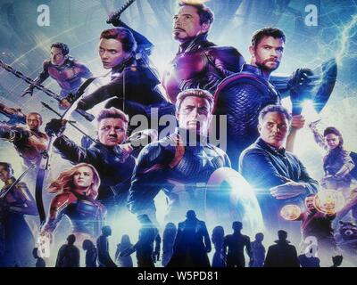 View of a poster of Disney and Marvel's 'Avengers: Endgame' at a cinema in Shanghai, China, 5 May 2019.   A week after becoming the fastest film to gr Stock Photo