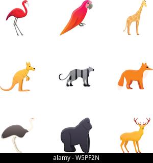 Zoo animals icon set. Cartoon set of 9 zoo animals vector icons for web design isolated on white background Stock Vector