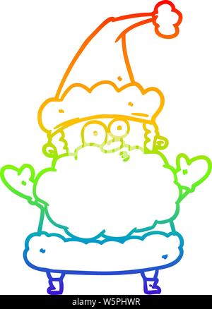 rainbow gradient line drawing of a confused santa claus shurgging shoulders Stock Vector