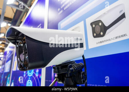 --FILE--A surveillance camera of Zhejiang Dahua Technology Co. is displayed during an expo in Shanghai, China, 11 December 2018.   The U.S. government Stock Photo