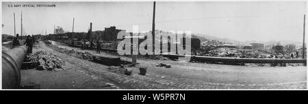 Landscape photograph of San Francisco during the Earthquake and Fire of 1906; Scope and content:  Full caption: [Street level view looking west from the downtown area.] General notes:  This photograph was most likely printed in the 1950s. Stock Photo