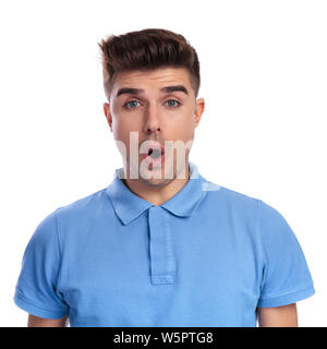 super amazed casual man , portrait on white background Stock Photo