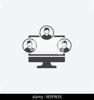 Virtual Team glyph icon. Monochrome style design simple element. Black color virtual team icon for web and mobile. Project Management collection Stock Vector