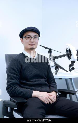 --FILE--Frank Wang, founder and CEO of DJI (Dajiang Innovations), is interviewed in Beijing, China, 12 February 2015.   Washington has warned that Chi Stock Photo