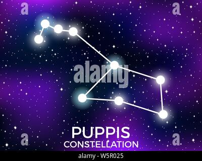 Puppis constellation. Starry night sky. Cluster of stars and galaxies. Deep space. Vector illustration Stock Vector