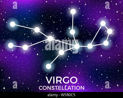 Virgo constellation. Starry night sky. Zodiac sign. Cluster of stars and galaxies. Deep space. Vector illustration Stock Vector