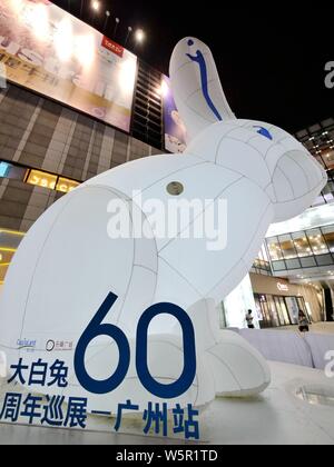 A 7-meter high giant model of a white rabbit to mark the 60th ...