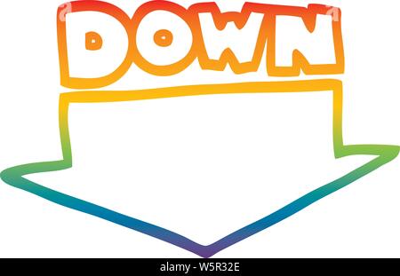 rainbow gradient line drawing of a cartoon down arrow Stock Vector