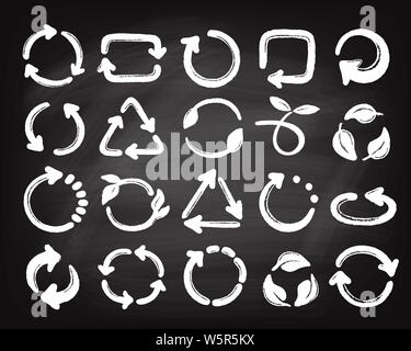 Recycle contour icons set. Green vector symbols Stock Vector