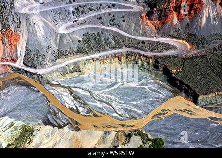 Landscape of the Anjihai Grand Canyon, also known as the Hongshan (Red Mountain) Grand Canyon, in Wusu county, Tacheng Prefecture, Ili Kazakh Autonomo Stock Photo