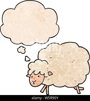 cartoon sheep with thought bubble in grunge texture style Stock Vector
