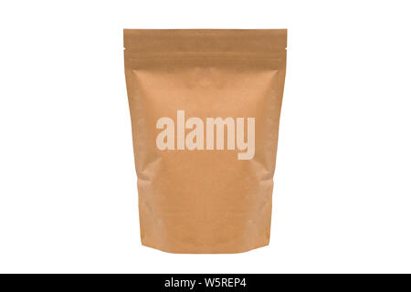 Brown paper bag isolated on white background with clipping path.Coffee packaging Stock Photo