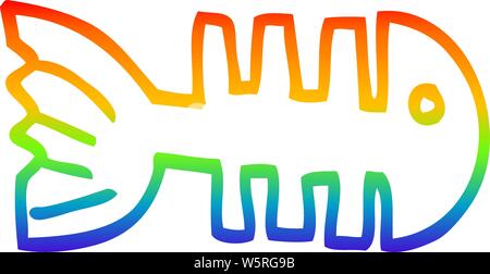 rainbow gradient line drawing of a cartoon fish bones Stock Vector