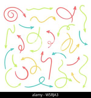 Vector hand drawn colored arrows set on a white background Stock Vector