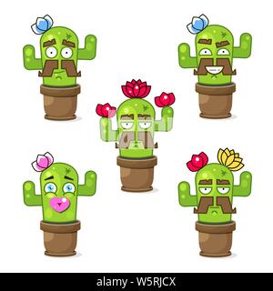 Funny Green Mexican Cactus . Isolated On White Background. Vector Illustration. Stock Vector