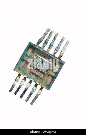 close up of micro chip isolated on white background.micro processor on white background. Stock Photo