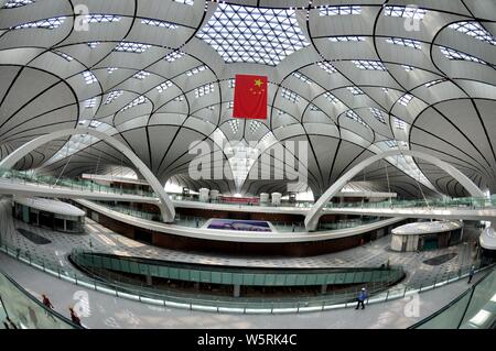 Interior view of the Beijing Daxing International Airport in Beijing, China, 27 June 2019.   From the control tower to the terminal building, all key Stock Photo