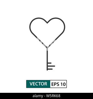 Heart and key icon. Outline style. Isolated on white background. Vector illustration EPS 10 Stock Vector