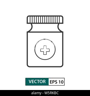 Medicine bottle icon. Outline style. Isolated on white background. Vector illustration EPS 10 Stock Vector