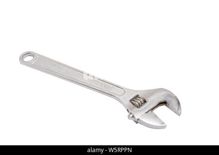 Adjustable wrench isolated on white background. Plumbing repair. Copyspace Stock Photo