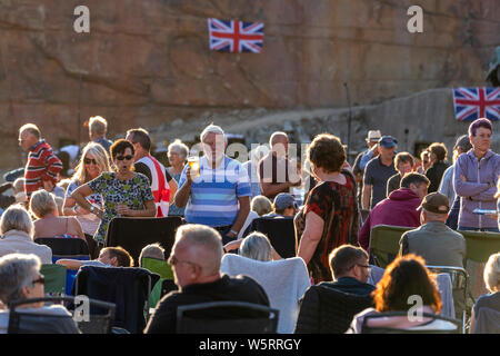 Lydbrook Brass Band play a 'Proms in the Quarry' at Barnhill Quarry, Forest of Dean, Gloucestershire. Event includes flypast to 'The Dambusters' Stock Photo